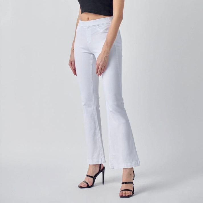 Ladies - Cello Petite Pull On White Flare Jeans