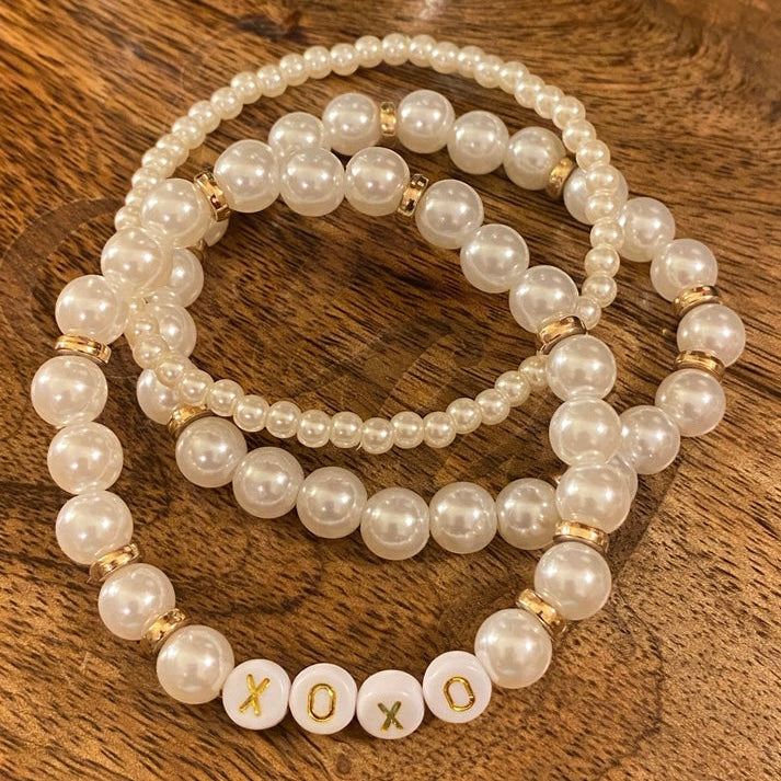 Bracelets - Faux Pearl xoxo Stretch Bracelet Set