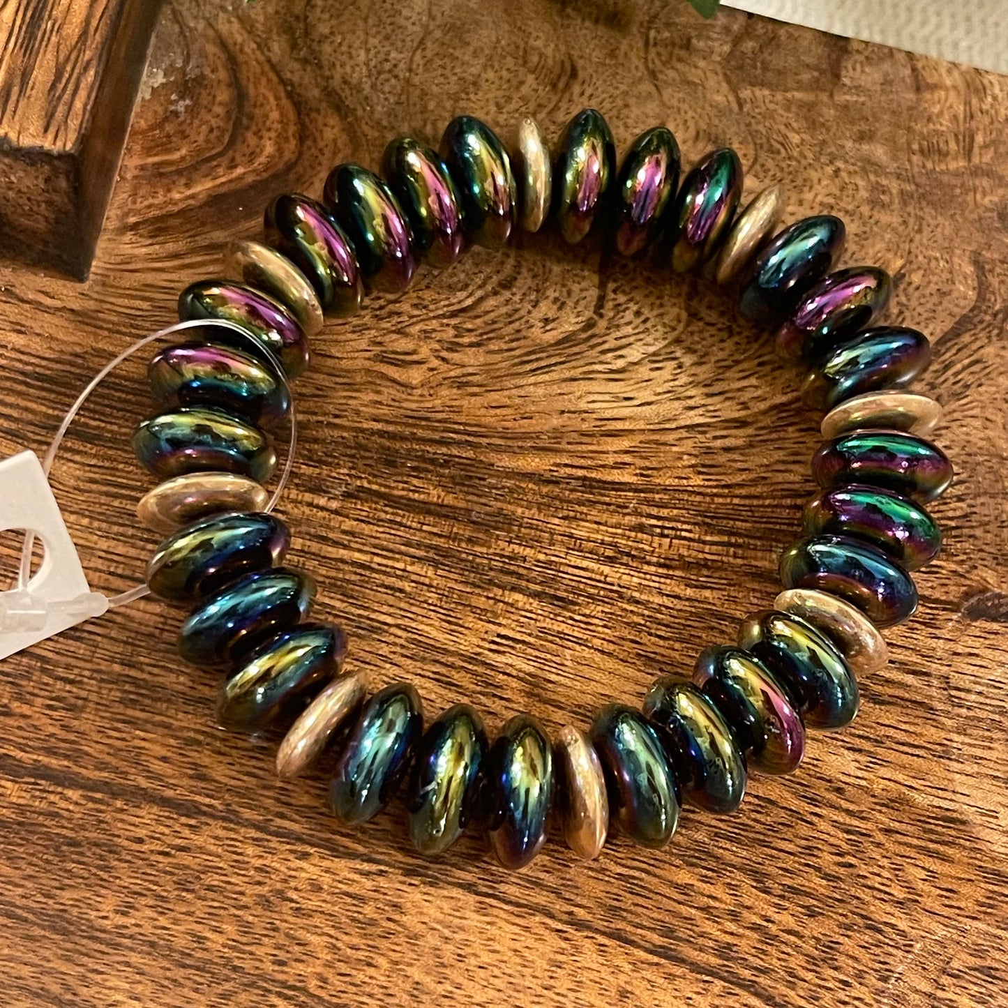Pearlescent Beaded Drop Hoop Earring or Pearlescent Rondelle Beaded Stretch Bracelet or Mardi Gras Large Stone Dangle Earrings