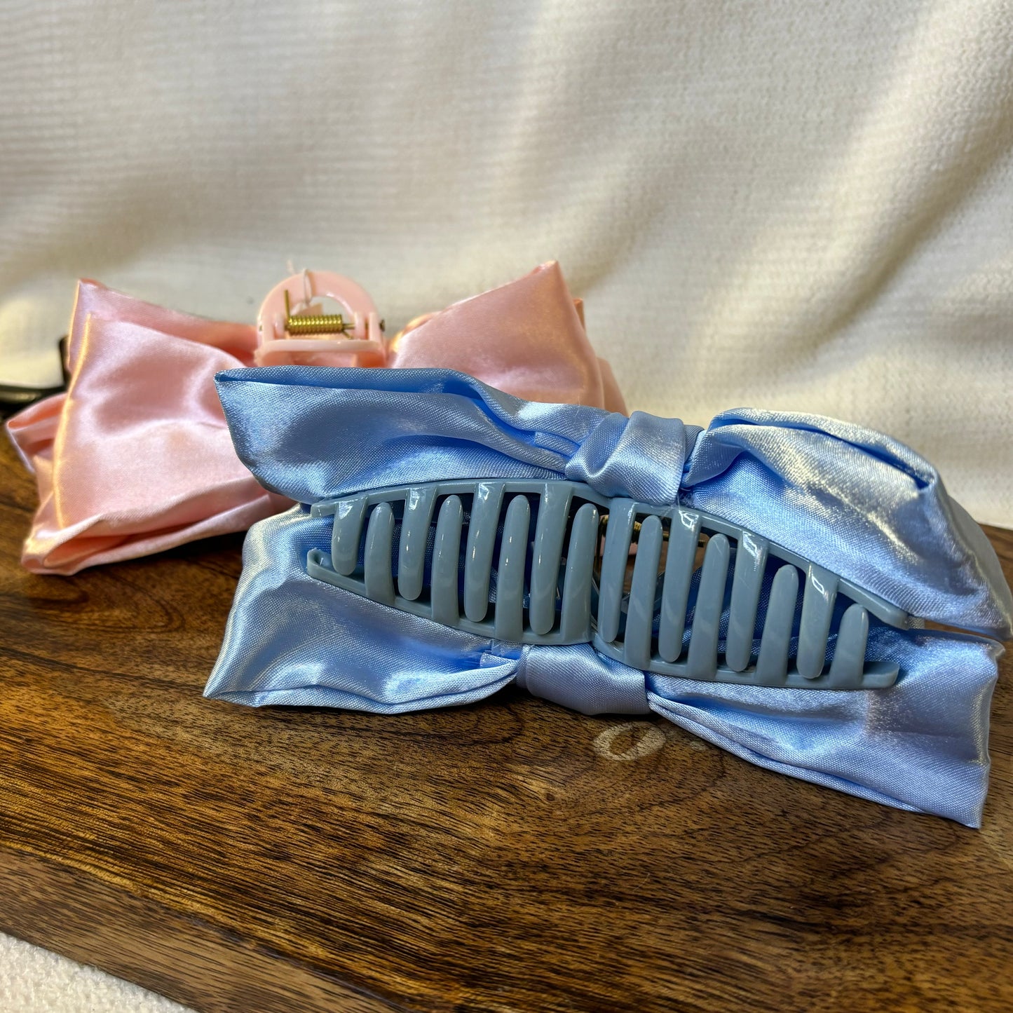 Pink or Blue Bow Hair Claw Clip 4.5”