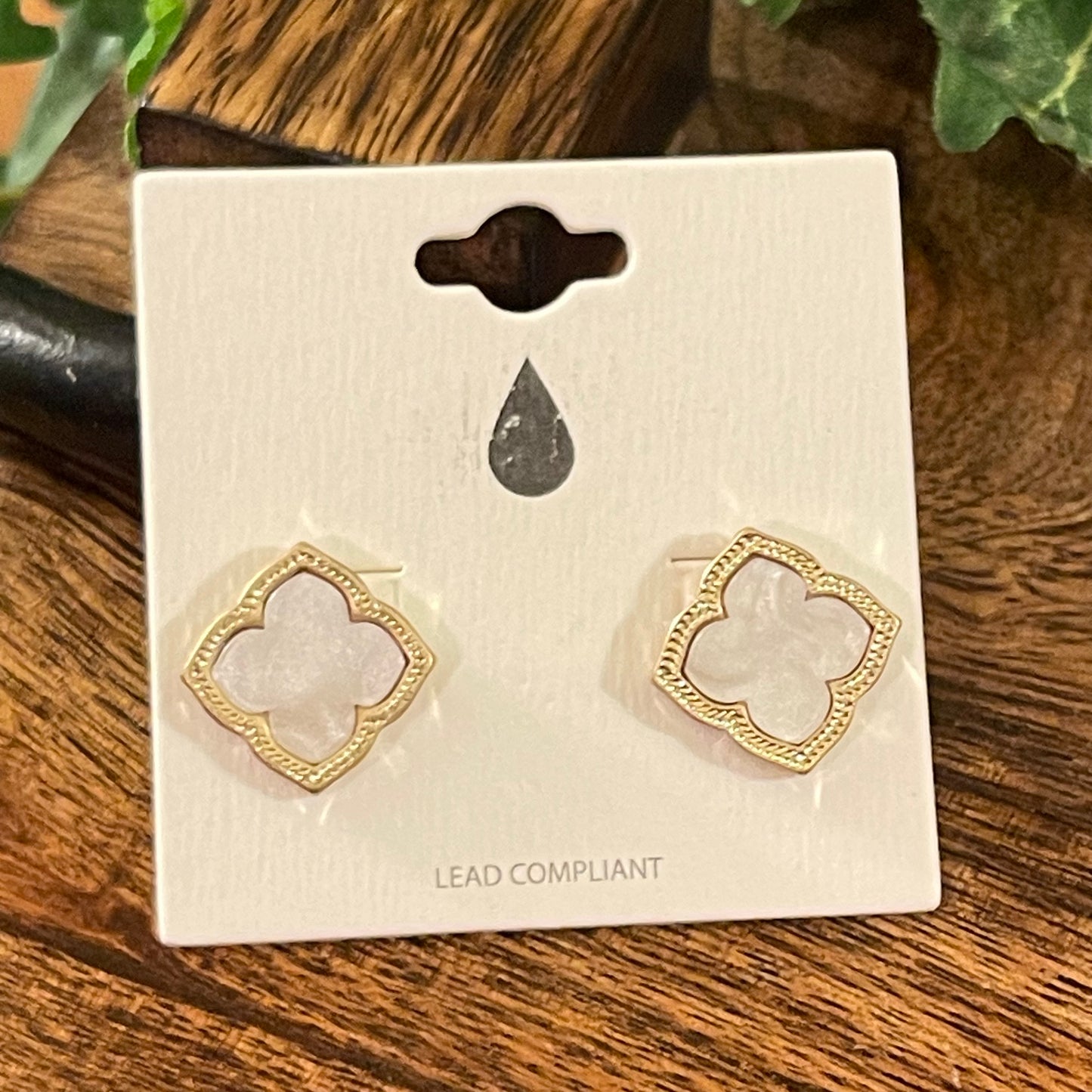 Mother of Pearl Quatrefoil Post Back Earrings