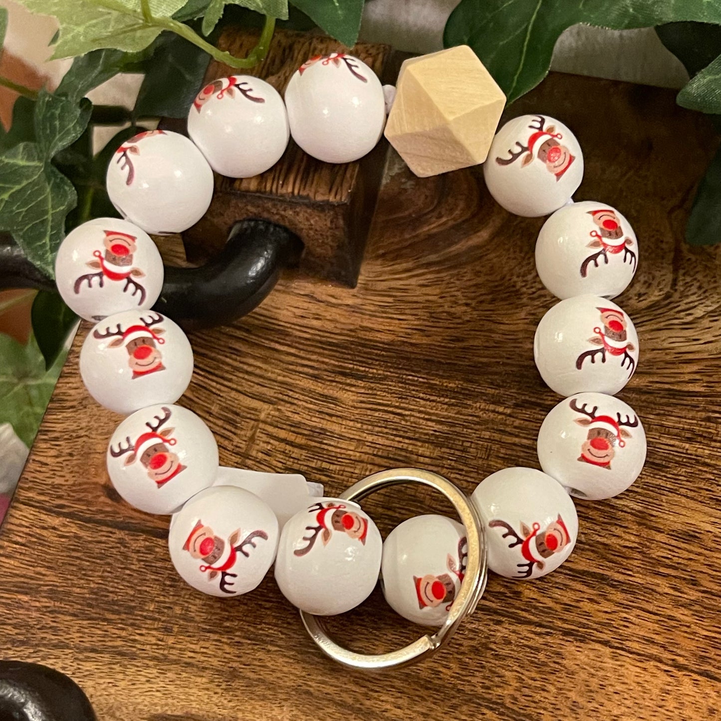 Christmas Wooden Chunky Bead Key Ring