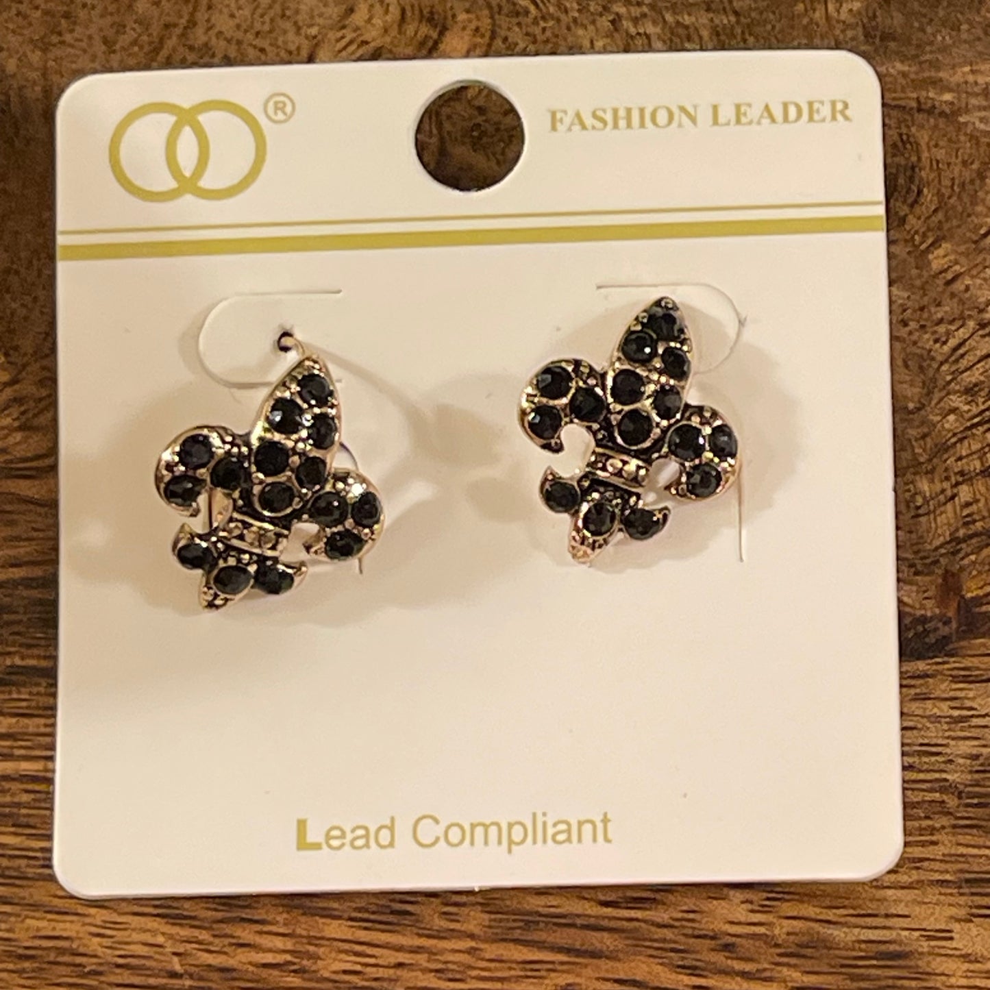 Fleur De Lis Rhinestone Lever Back Earrings