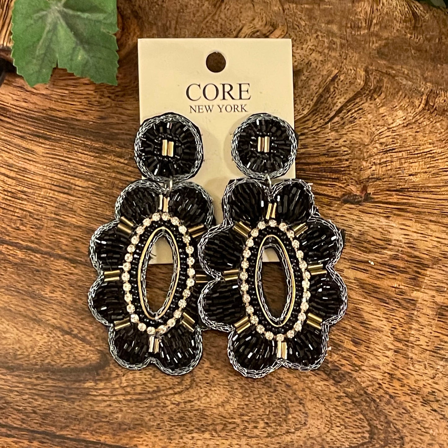 Black and Gold Seed Bead Statement Earrings