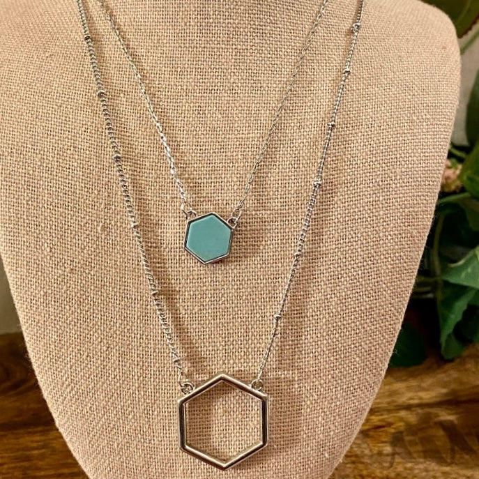 Silver Layered Necklace and Earrings Set