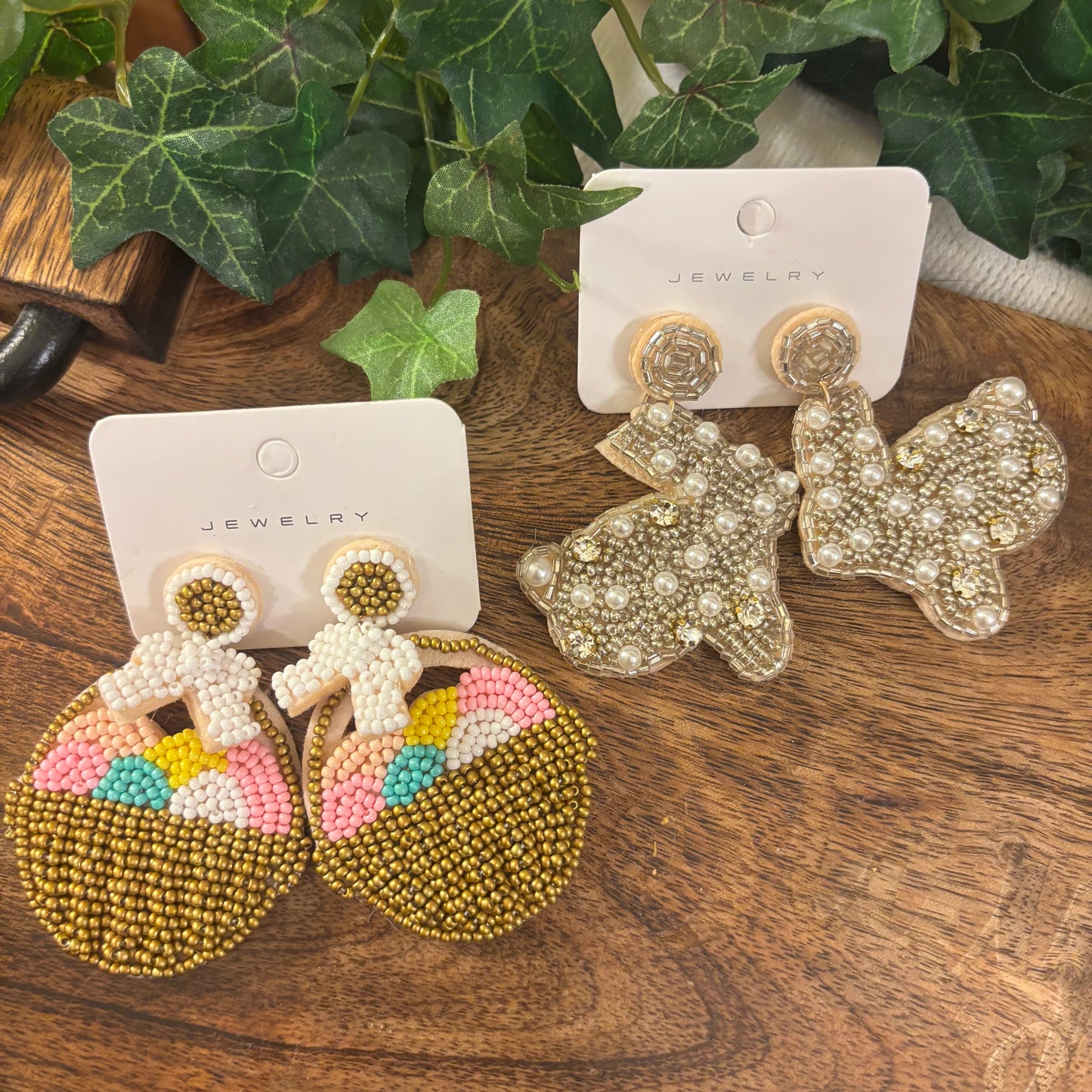 Easter Basket or Bunny Statement Seed Bead Drop Earrings
