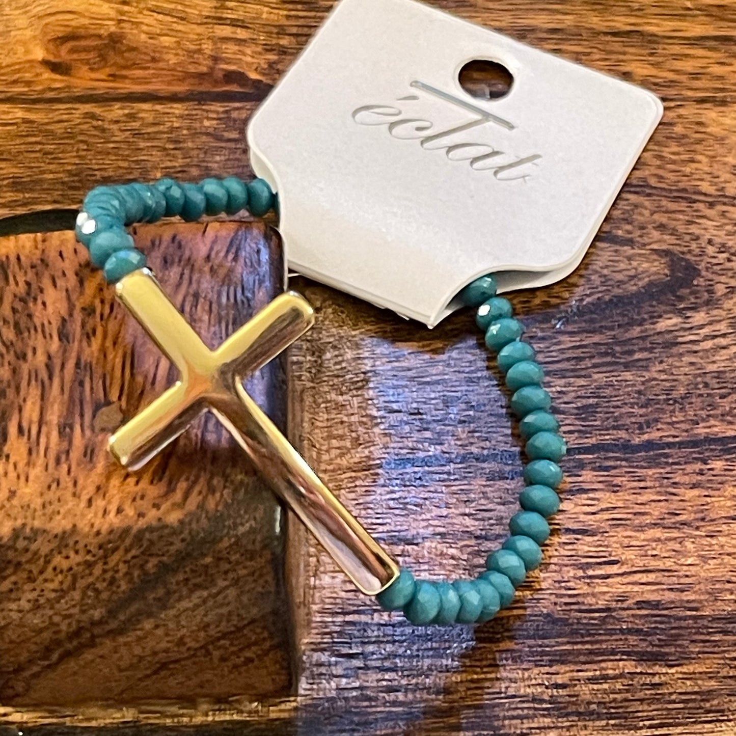 Bracelets - Cross and Turquoise Beads Stretch Bracelet