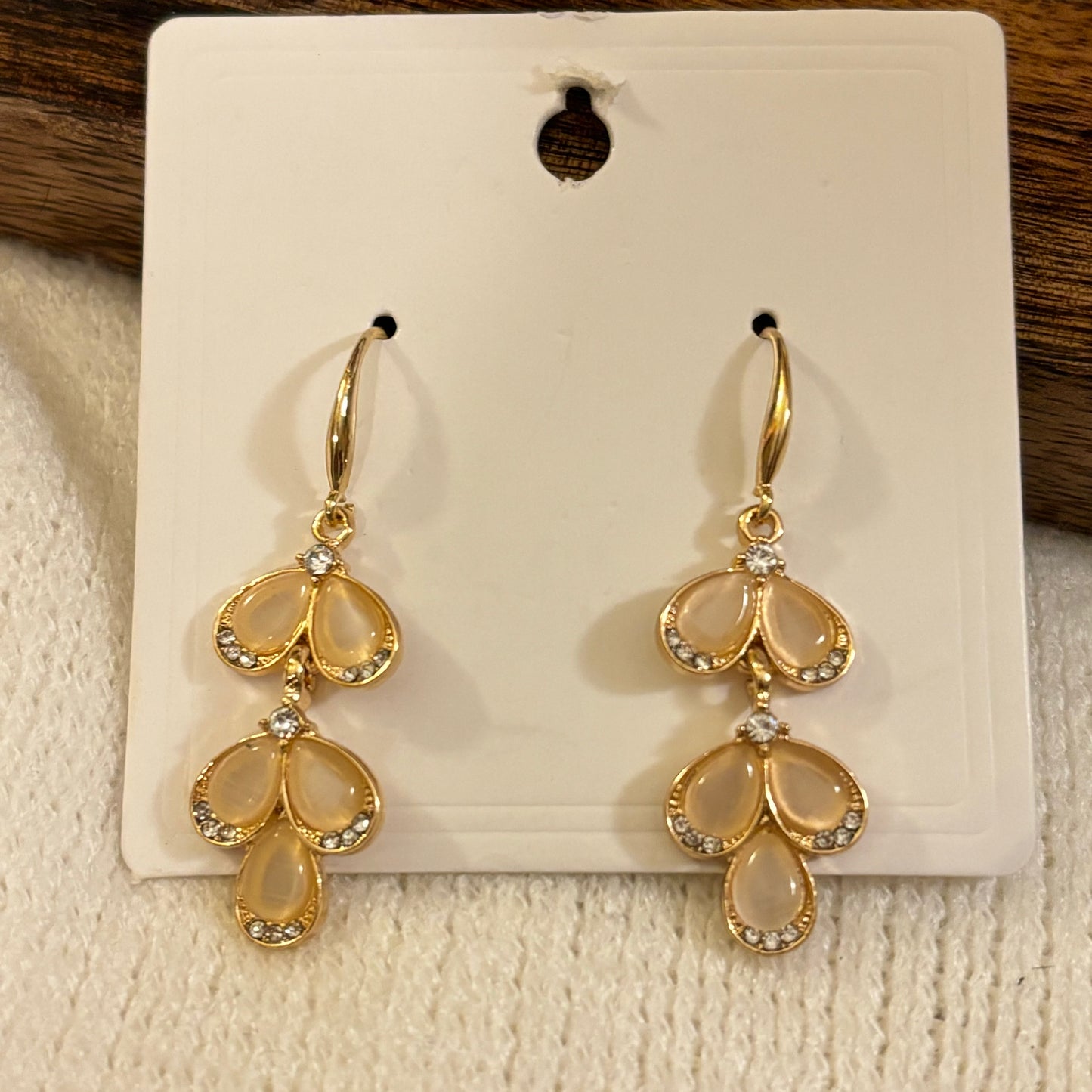 Gold Earrings with Clear and Rhinestone Beads Dangle Earrings 2” long