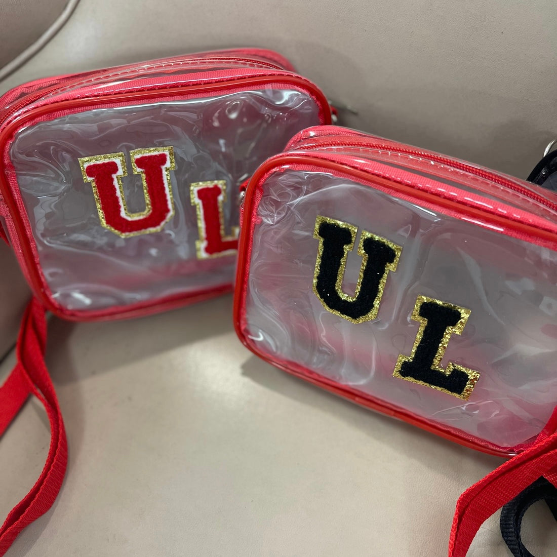 Stadium Bags: Clear Crossbody Purse Red and Black