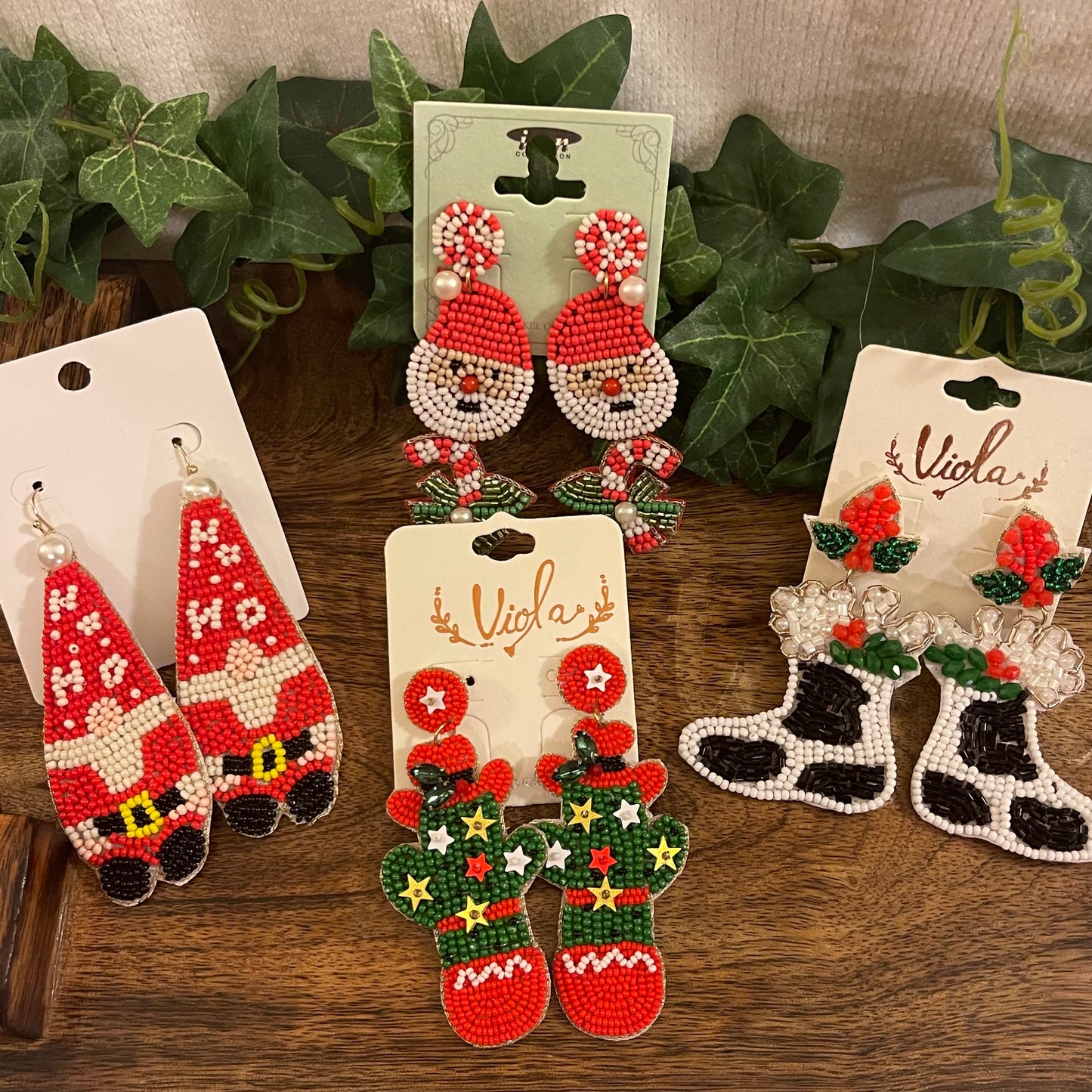 Christmas Seed Bead Earrings ~ Cactus • Gnome • Santa • Boots