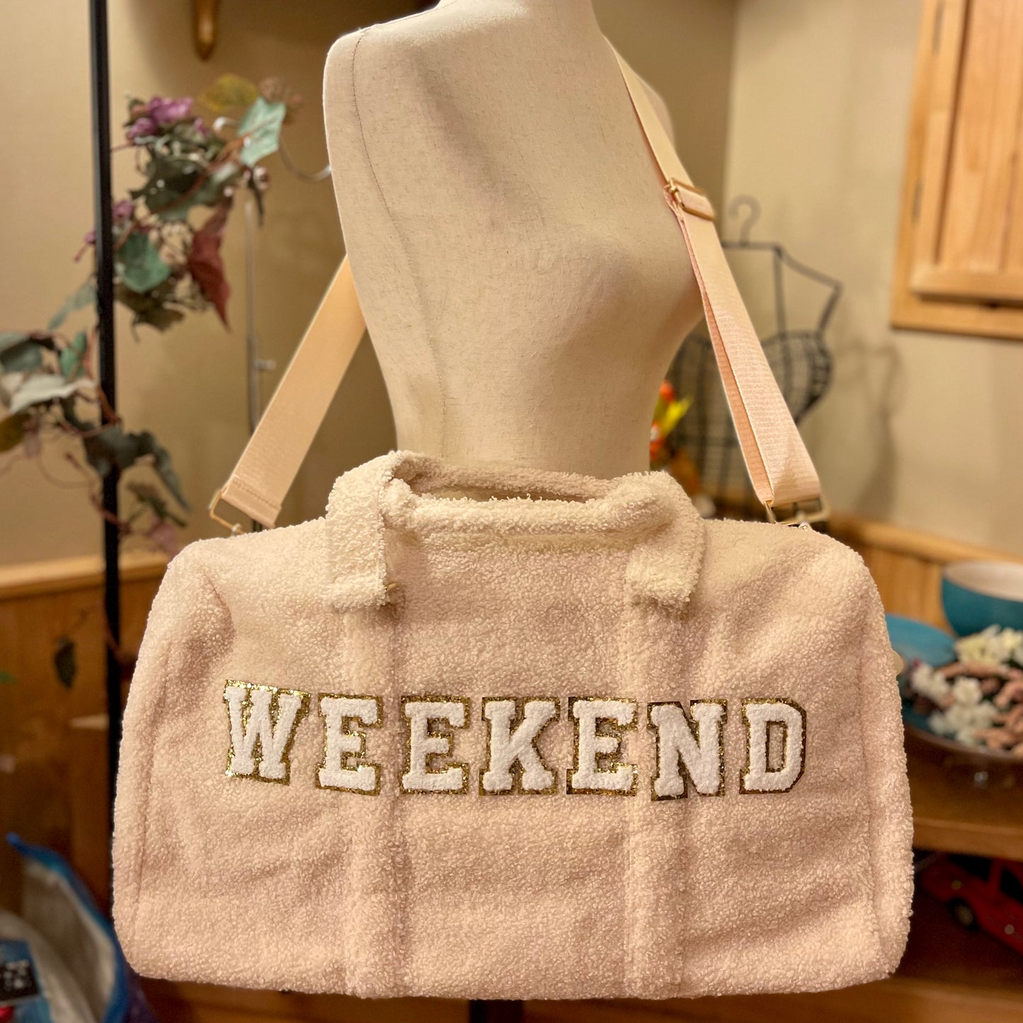 Sherpa Duffle Bag with Chenille Lettering or Sherpa Backpack