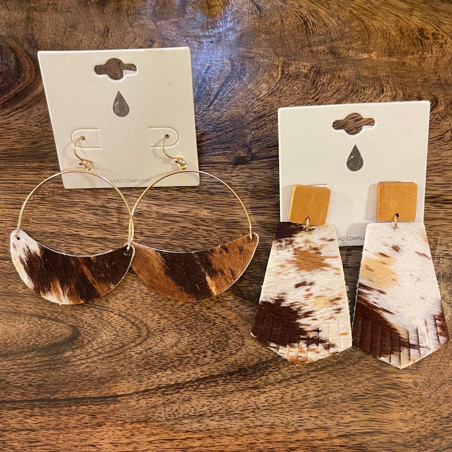Cow Print Leather Gold Tone Earrings
