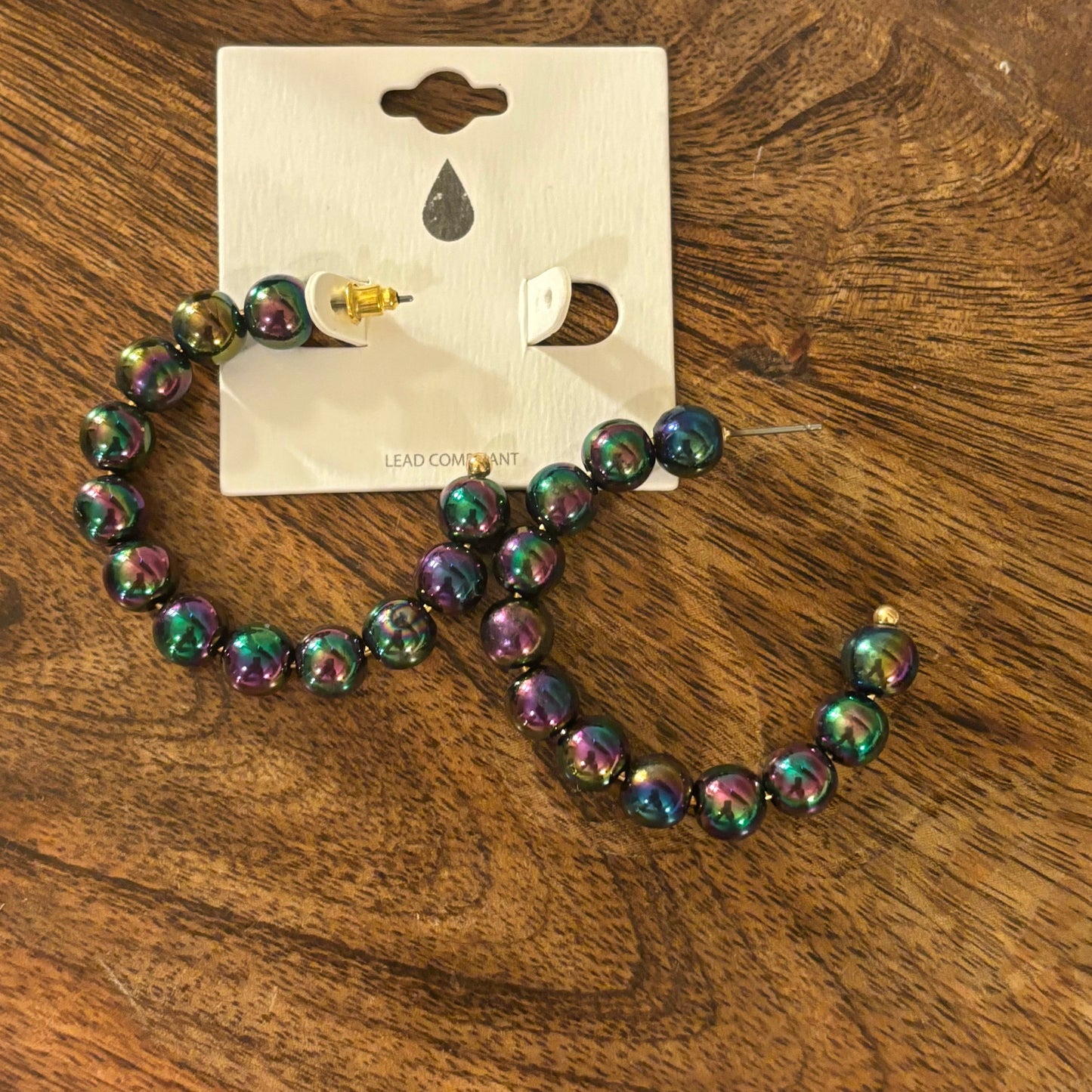 Pearlescent Beaded Drop Hoop Earring or Pearlescent Rondelle Beaded Stretch Bracelet or Mardi Gras Large Stone Dangle Earrings