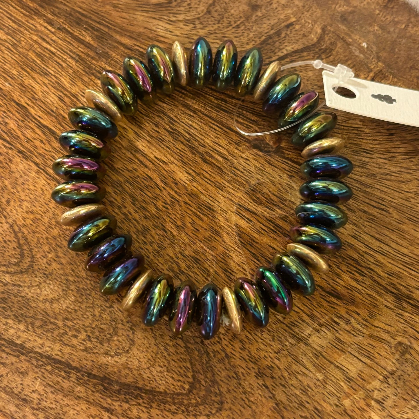 Pearlescent Beaded Drop Hoop Earring or Pearlescent Rondelle Beaded Stretch Bracelet or Mardi Gras Large Stone Dangle Earrings
