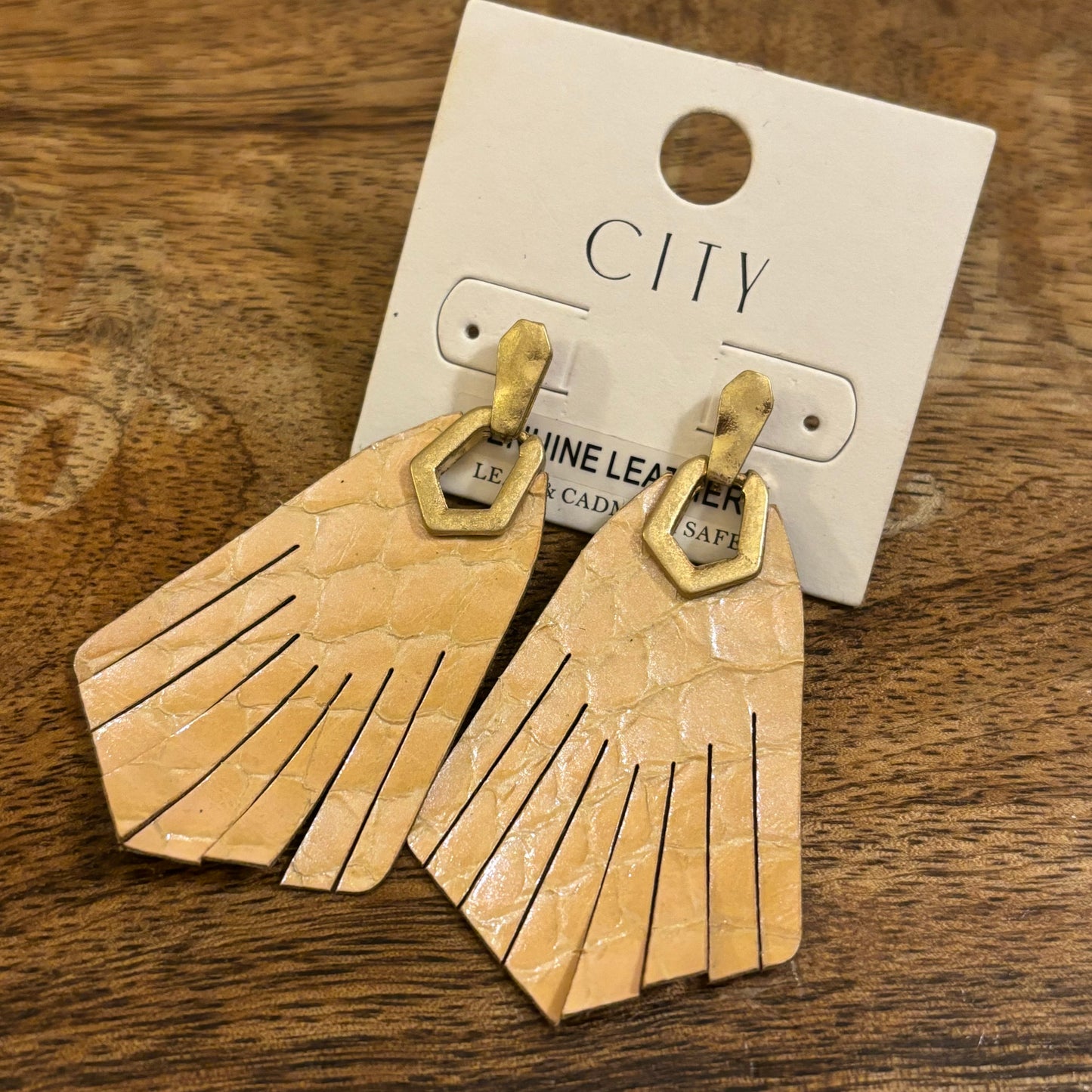 Leather Post Back Earrings Taupe with Gold Hardware