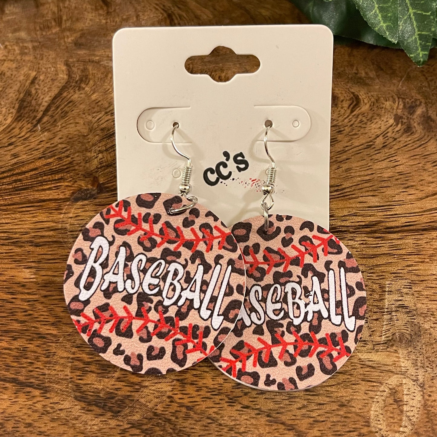 Baseball Bat or Leopard Print Baseball Dangle Earrings