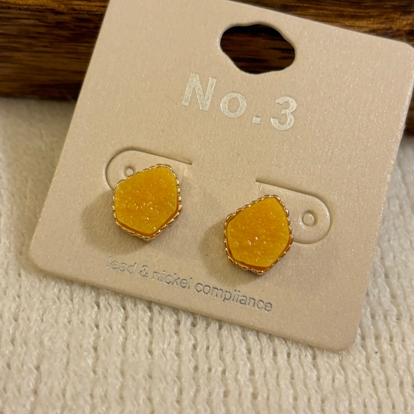 Mustard Gold Druzy Stud Earrings