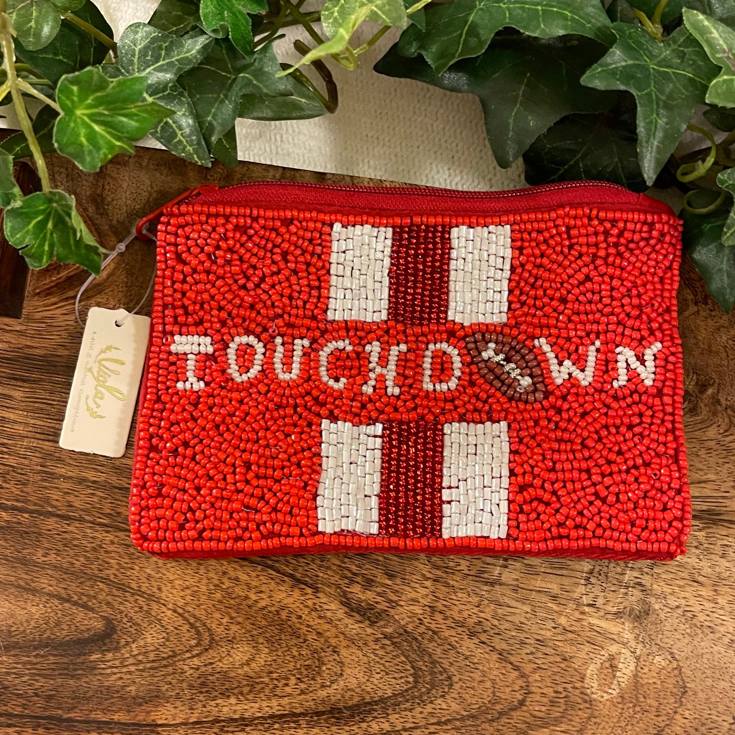 GameDay: Red Touchdown or Football Mom Zippered Seed Bead Pouch