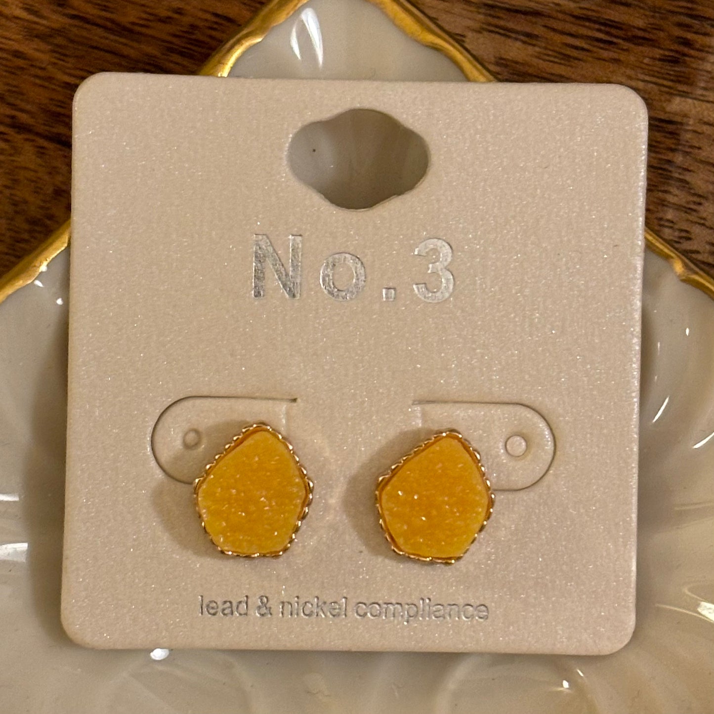 Mustard Gold Druzy Stud Earrings