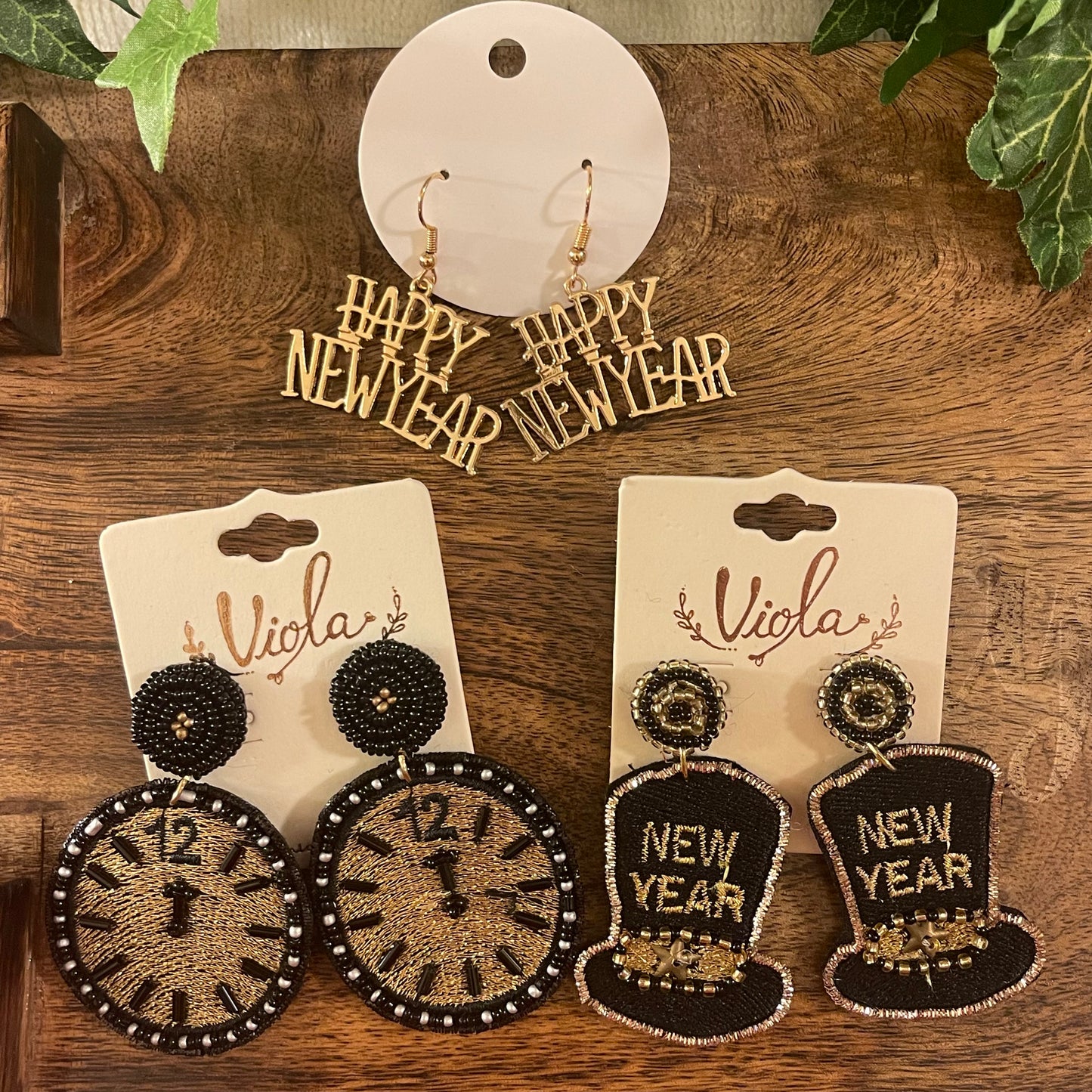 “Happy New Year” Statement Earrings • Clocks