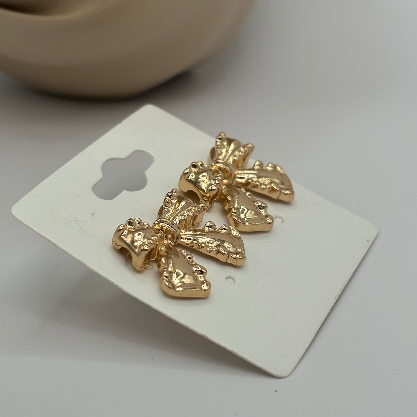 Gold Bow Post Back Earrings