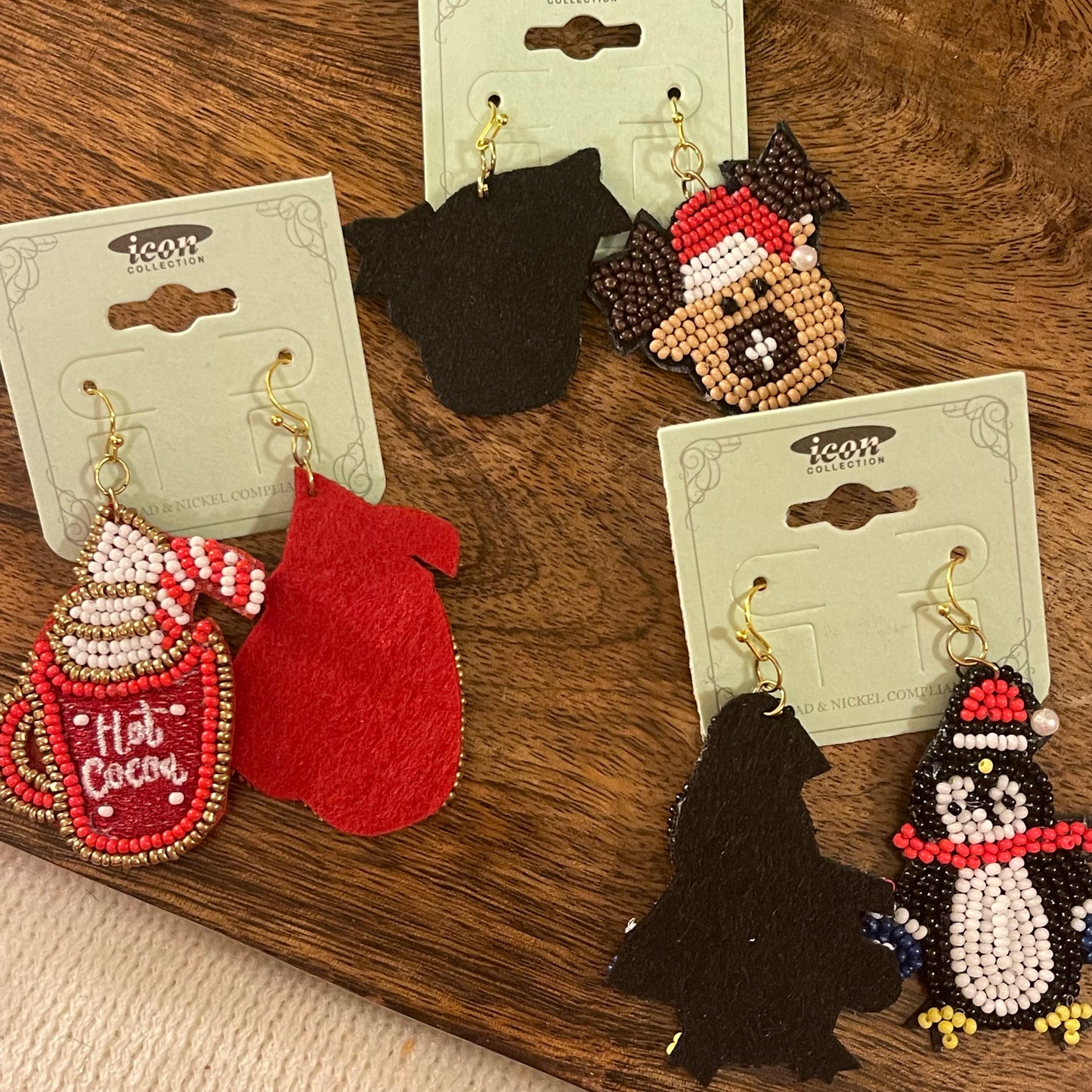 Christmas Seed Bead Earrings ~ Reindeer • Pelican • Hot Cocoa