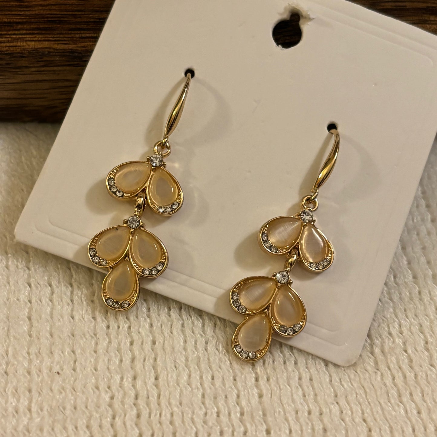 Gold Earrings with Clear and Rhinestone Beads Dangle Earrings 2” long