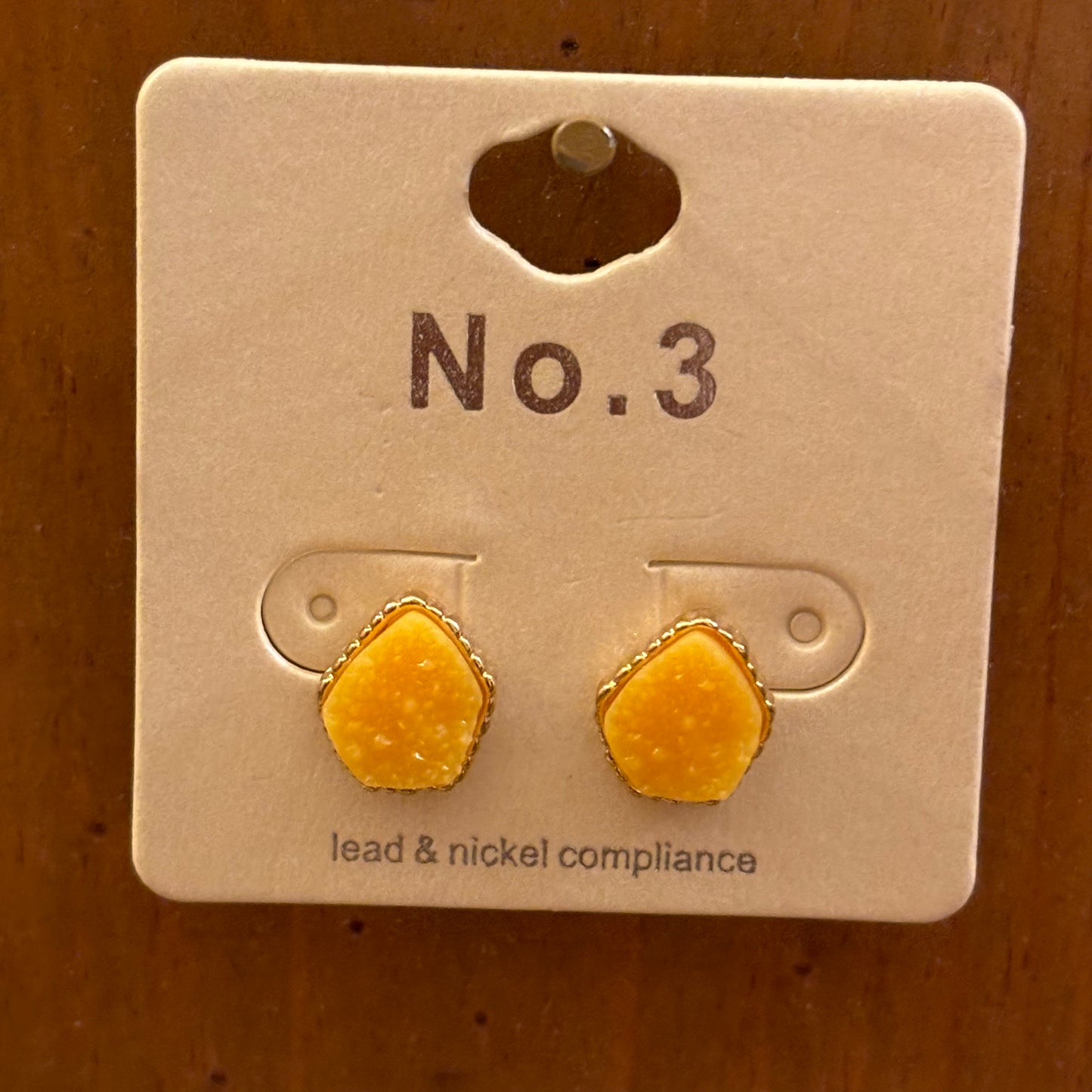 Mustard Gold Druzy Stud Earrings