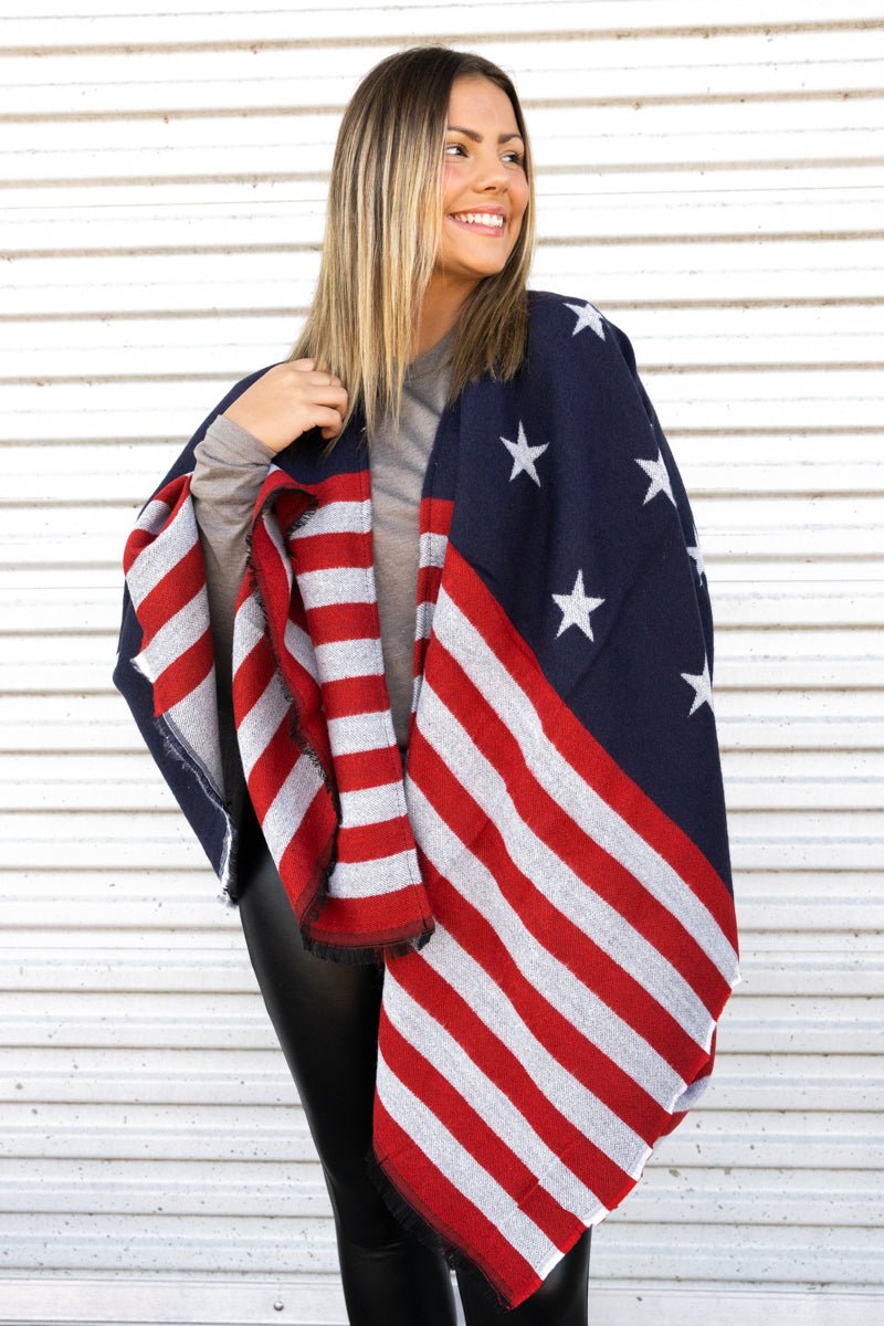 USA: Be Clever American Flag Ruana • Navy