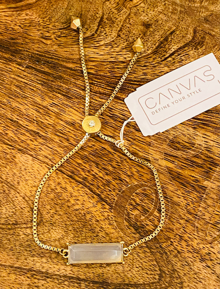Gold Bolo Bracelet With Clear Stone Center
