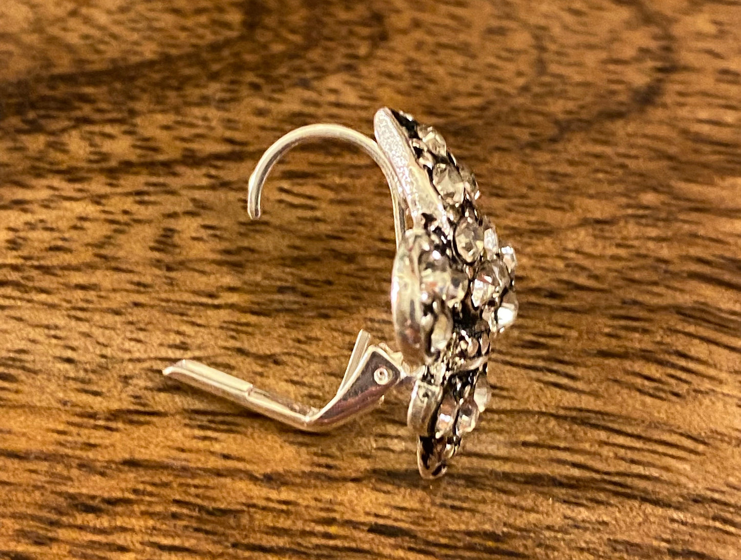 Fleur De Lis Rhinestone Lever Back Earrings