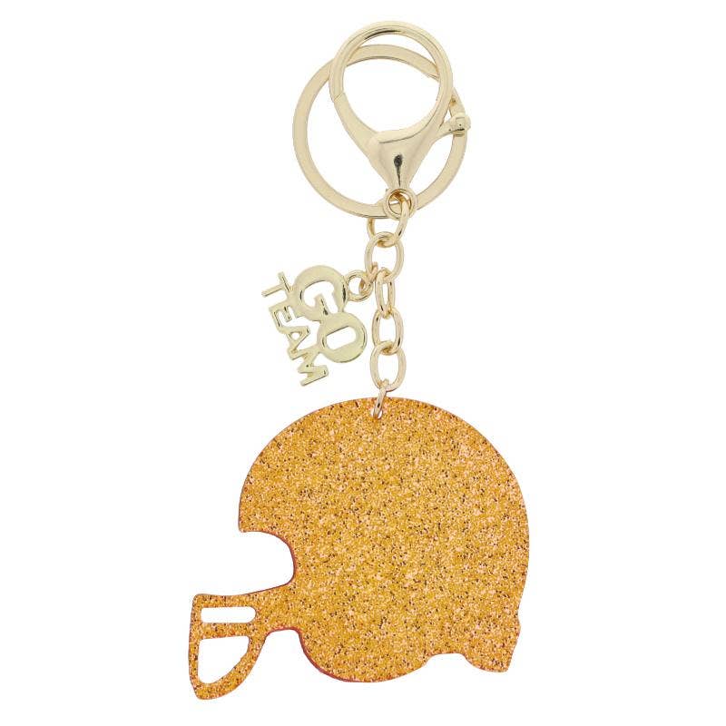 "GO TEAM" Charm and Navy or Gold Glitter Football Helmet Keychain