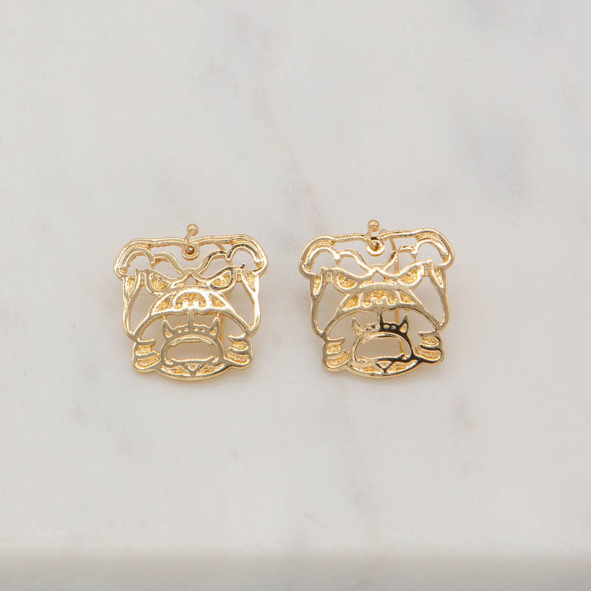 Bulldog Dangle Earrings Gold 1"