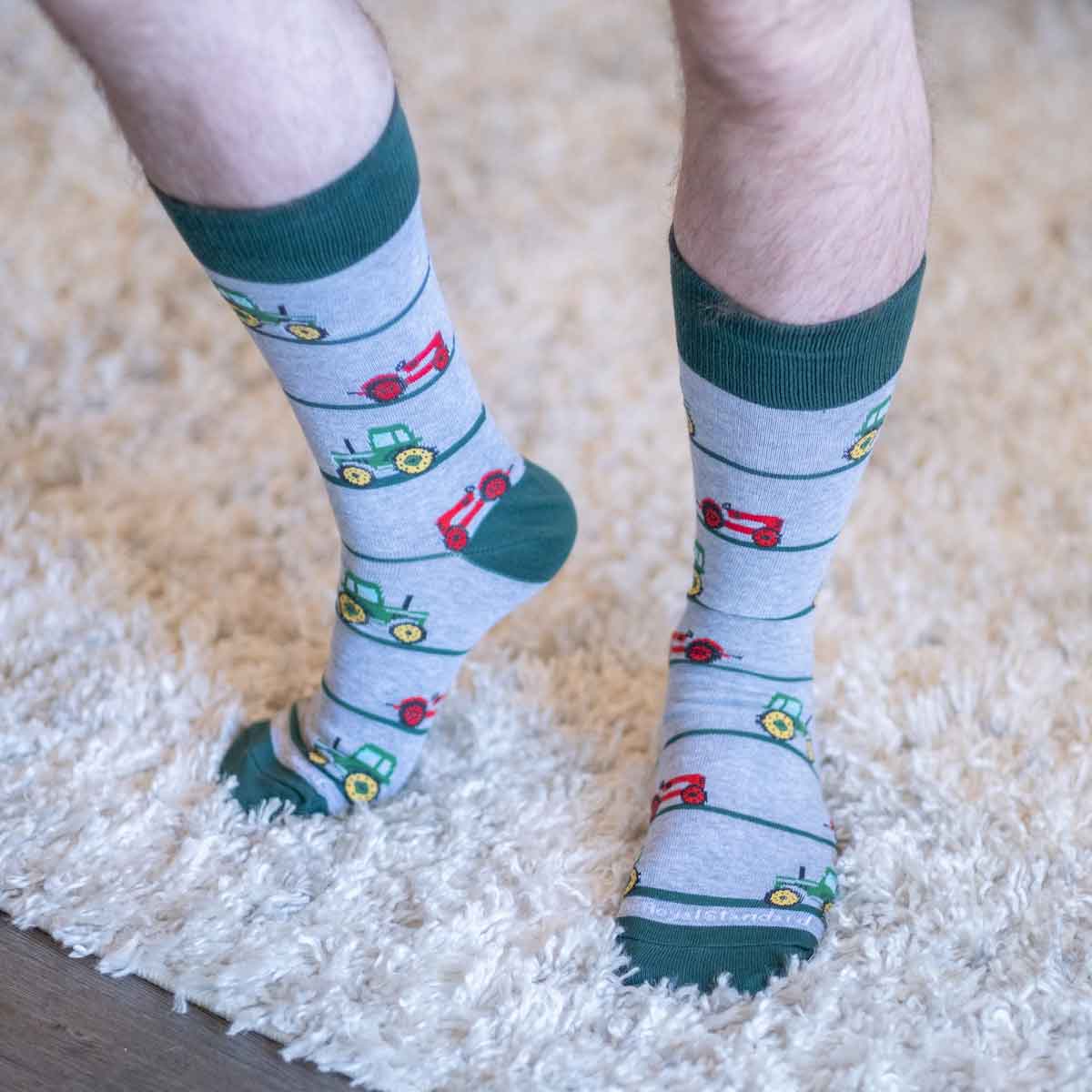 Mens Tractor Socks in the colors Gray/Green/Red Adult One Size