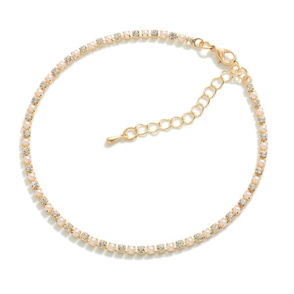 Adjustable Ankle Bracelet Pearl And Gold Beading with Claw Clasp Closure
