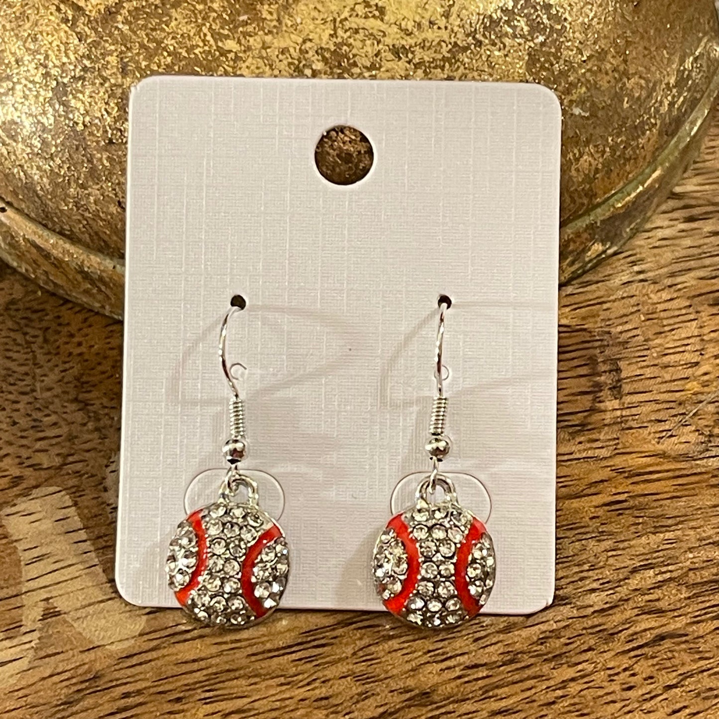 Baseball Crystal and Silvertone Earrings or Necklace