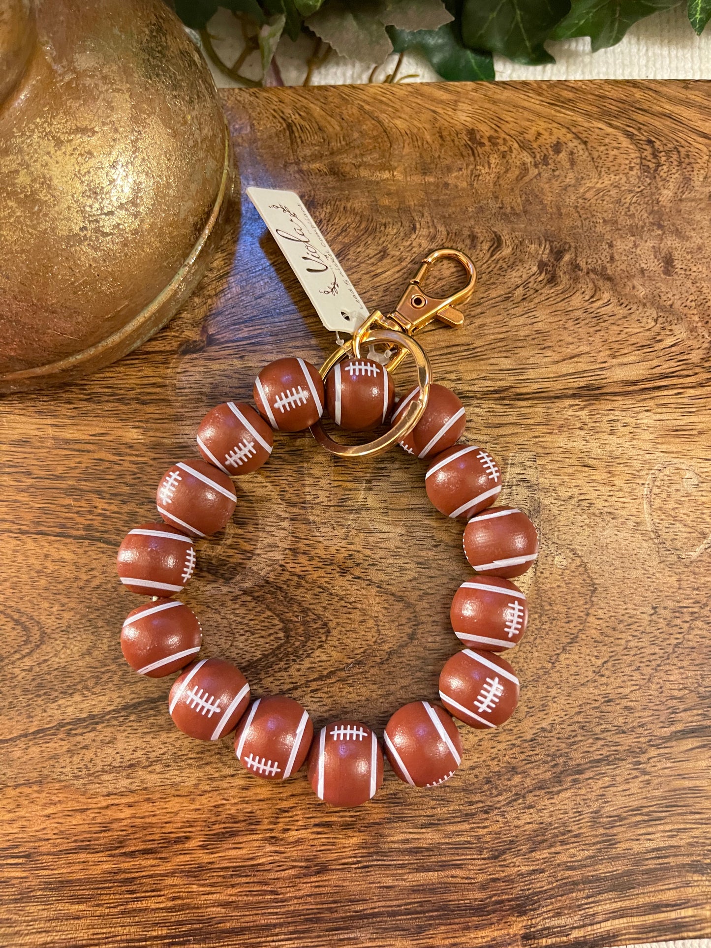 Football Beaded Bracelet Keychain