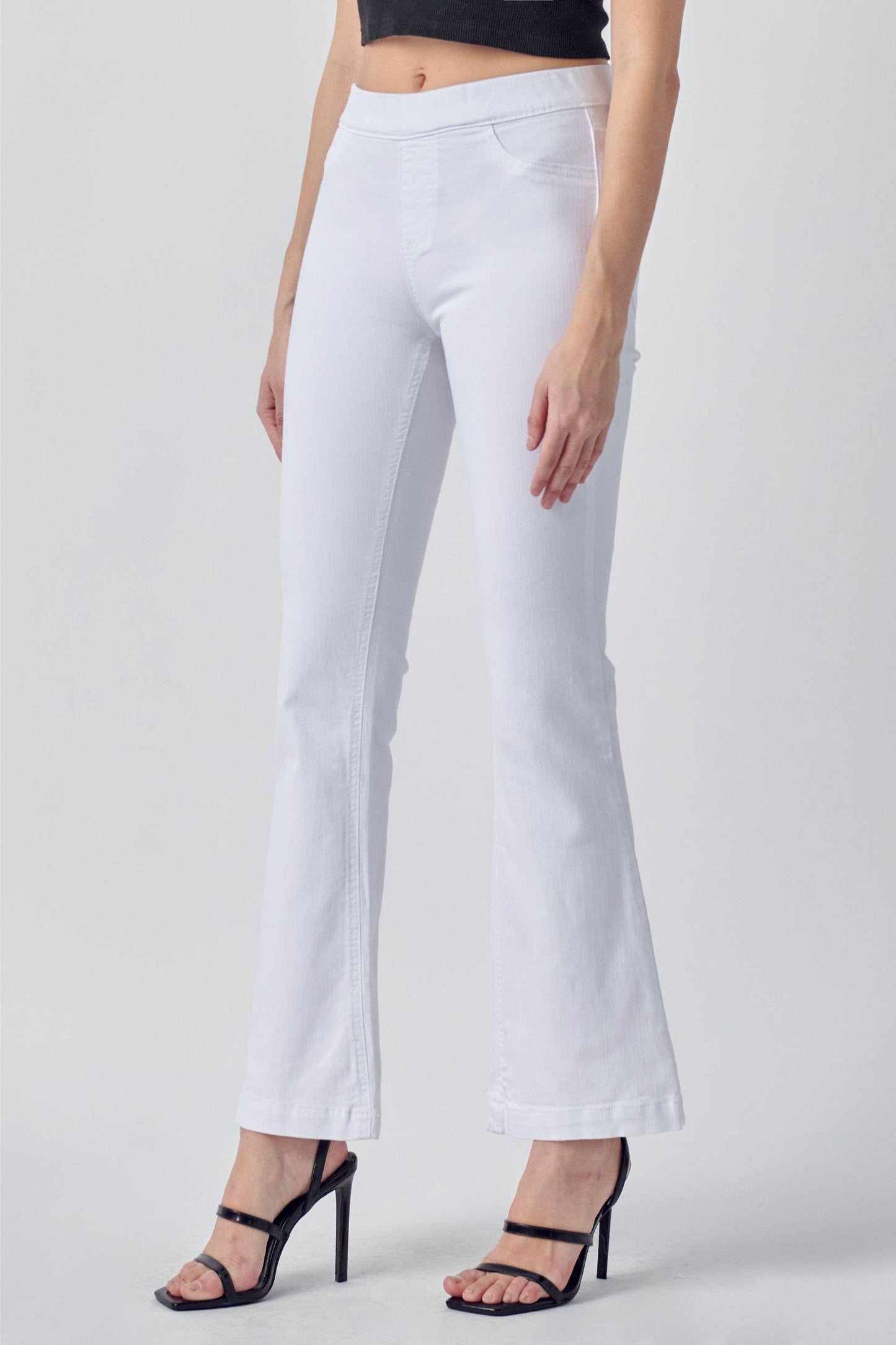 Ladies - Cello Petite Pull On White Flare Jeans