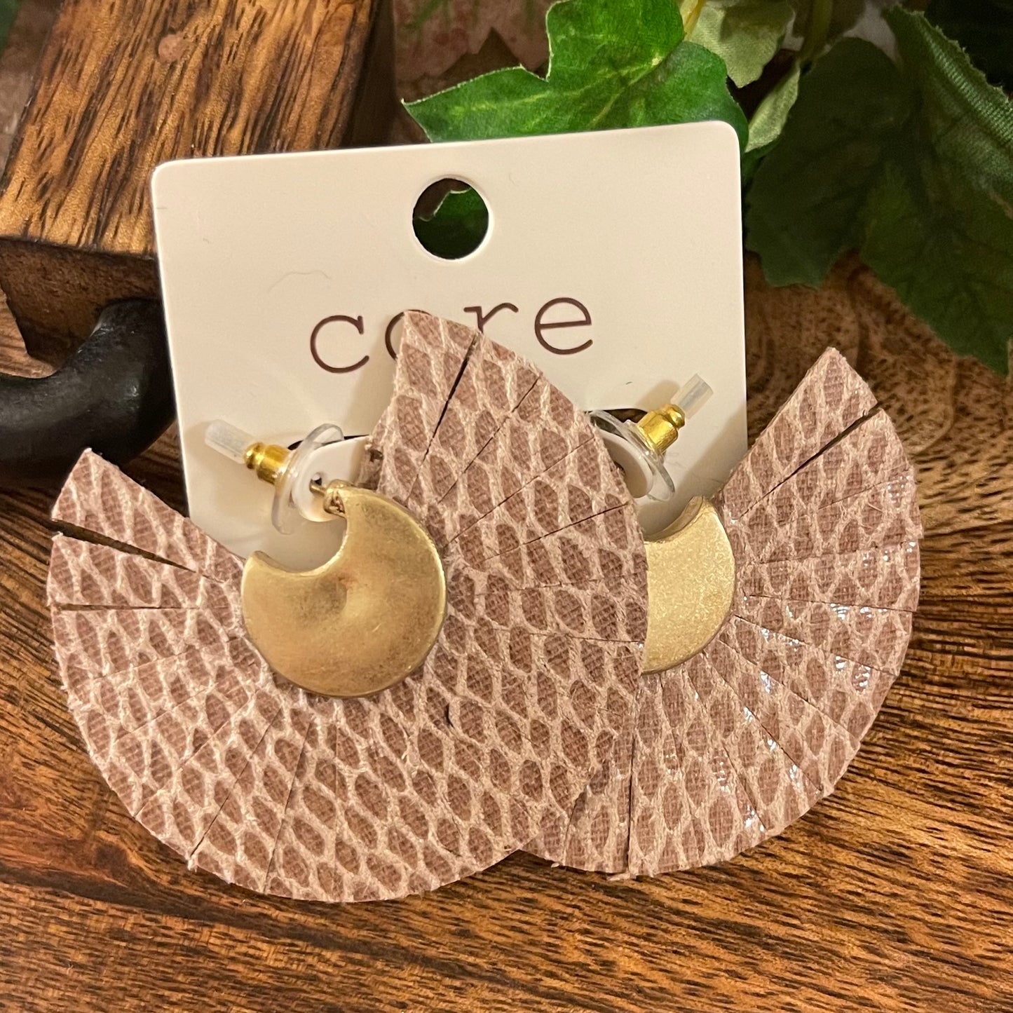 Leather Circle Post Back Earrings Brown or Taupe