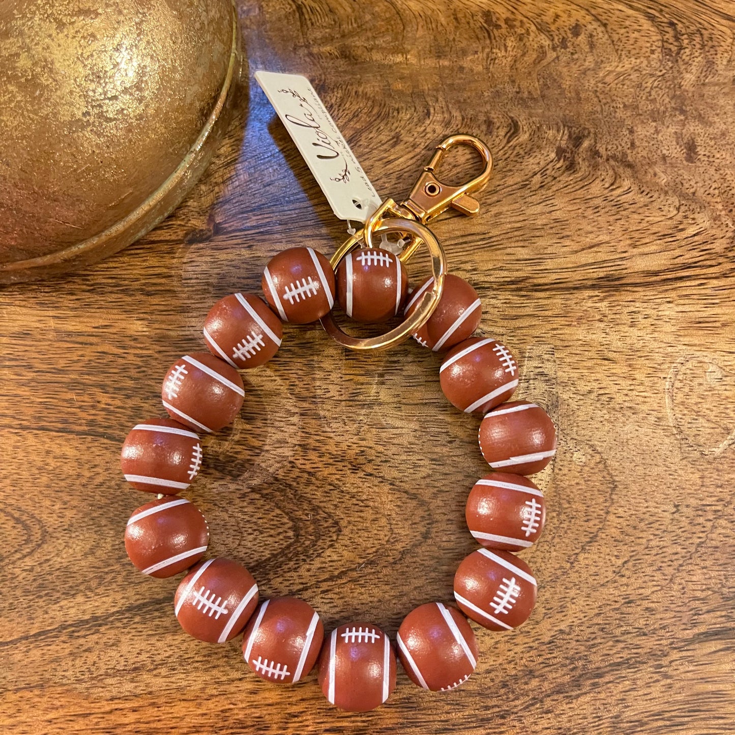 Football Beaded Bracelet Keychain