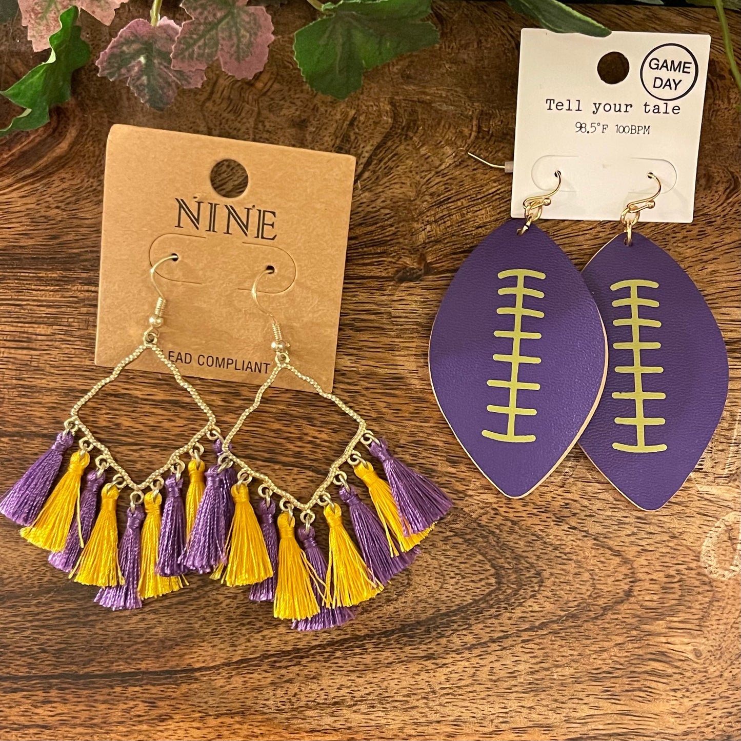 Tigers Purple and Gold Dangle Earrings