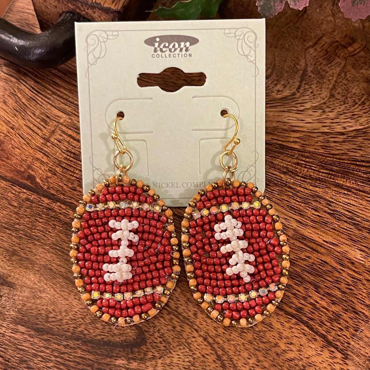 Football Seed Beaded Dangle Earrings