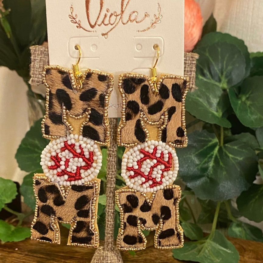 Seed Bead Baseball Mom Earrings