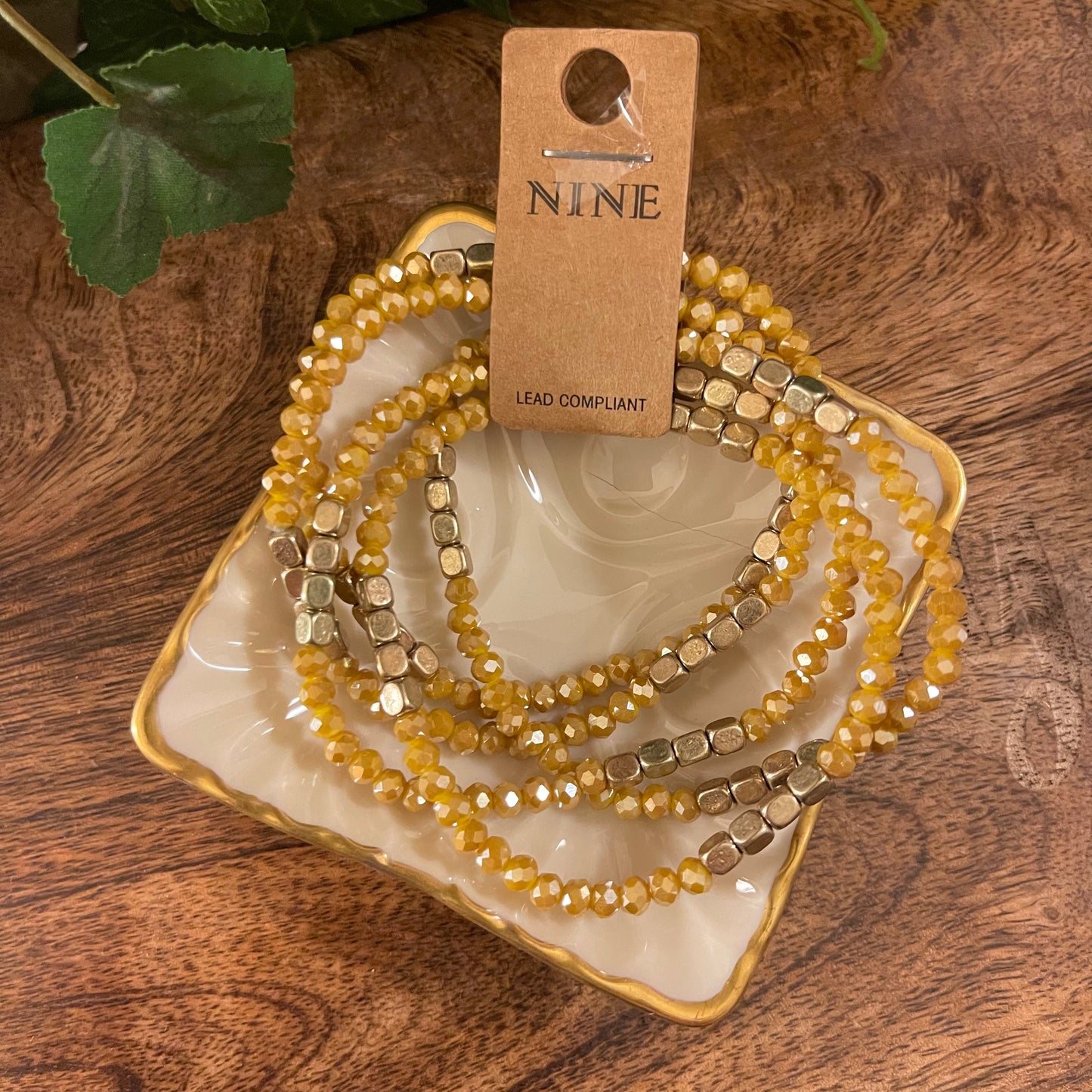 Bracelets - Mustard Color Beaded Stretch Bracelet Set