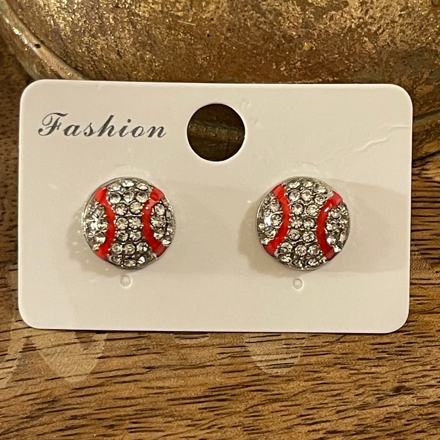 Baseball Crystal and Silvertone Earrings or Necklace