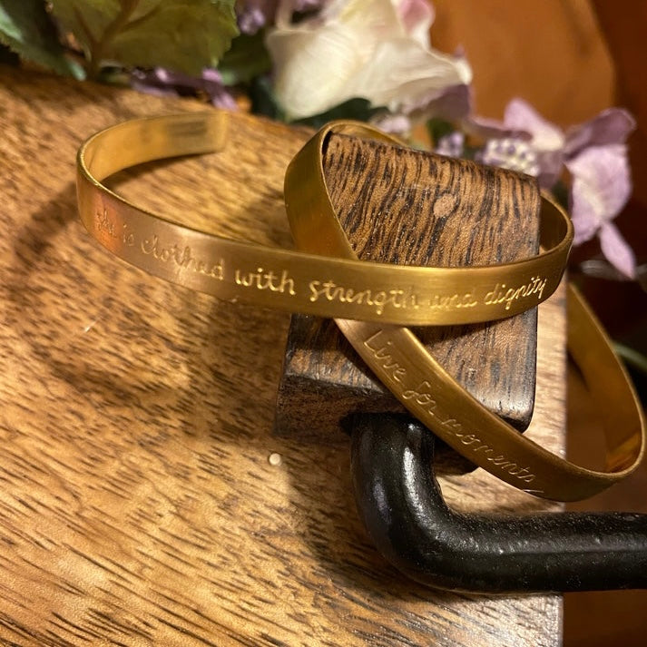 Inspirational Brass Cuff Bracelet “Live For Moments”