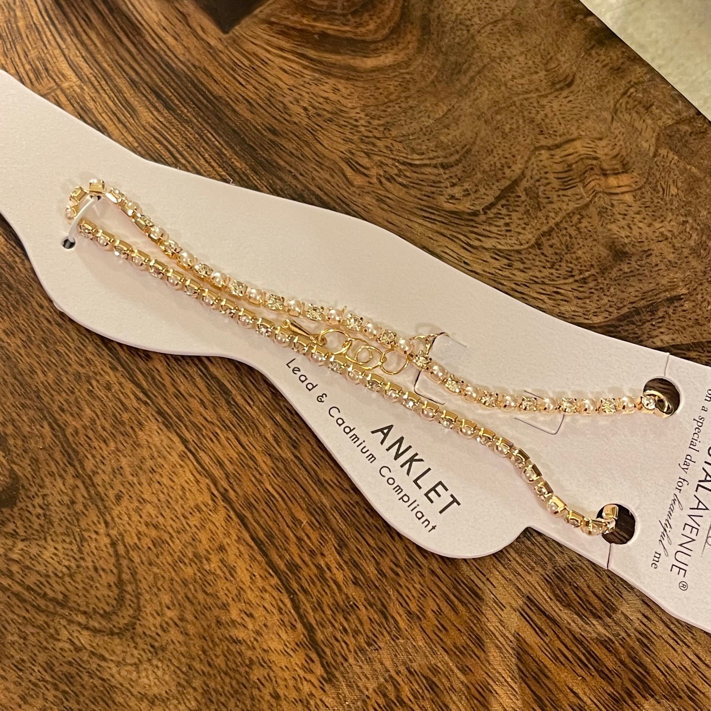 Adjustable Ankle Bracelet Pearl And Gold Beading with Claw Clasp Closure