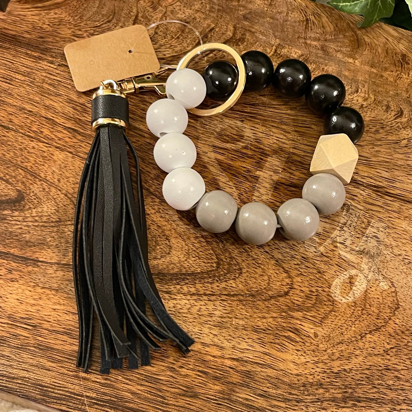 Chunky Wooden Bead Bangle Key Ring