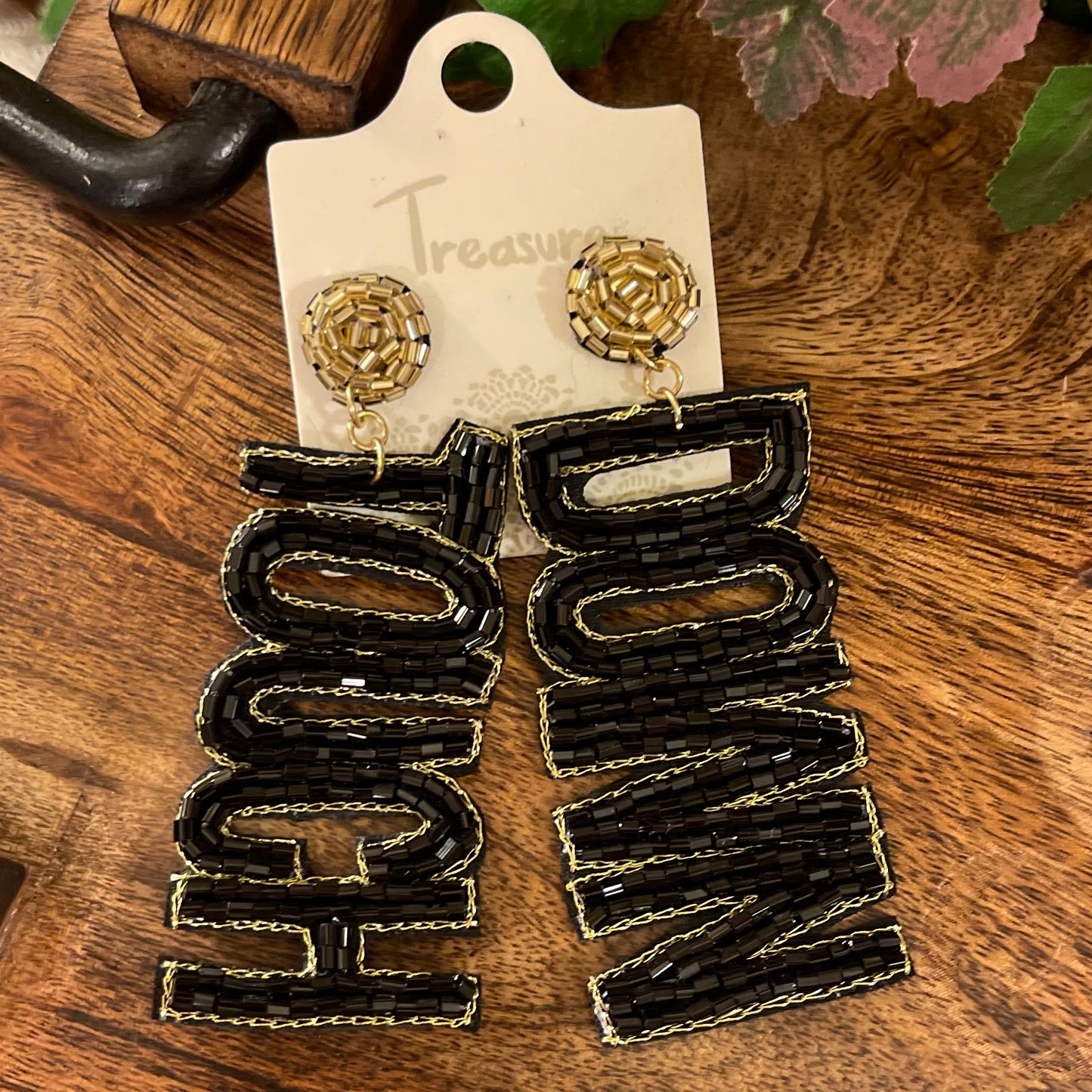 GameDay: Black and Gold WHO DAT Seed Bead Statement Earrings