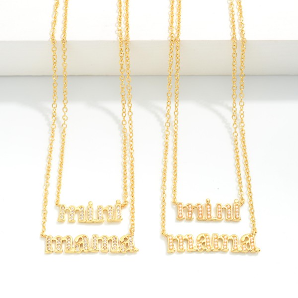 Necklaces - Dainty Chain Link Necklace Set Featuring Studded Mama & Mini Pendants • Bracelet Set